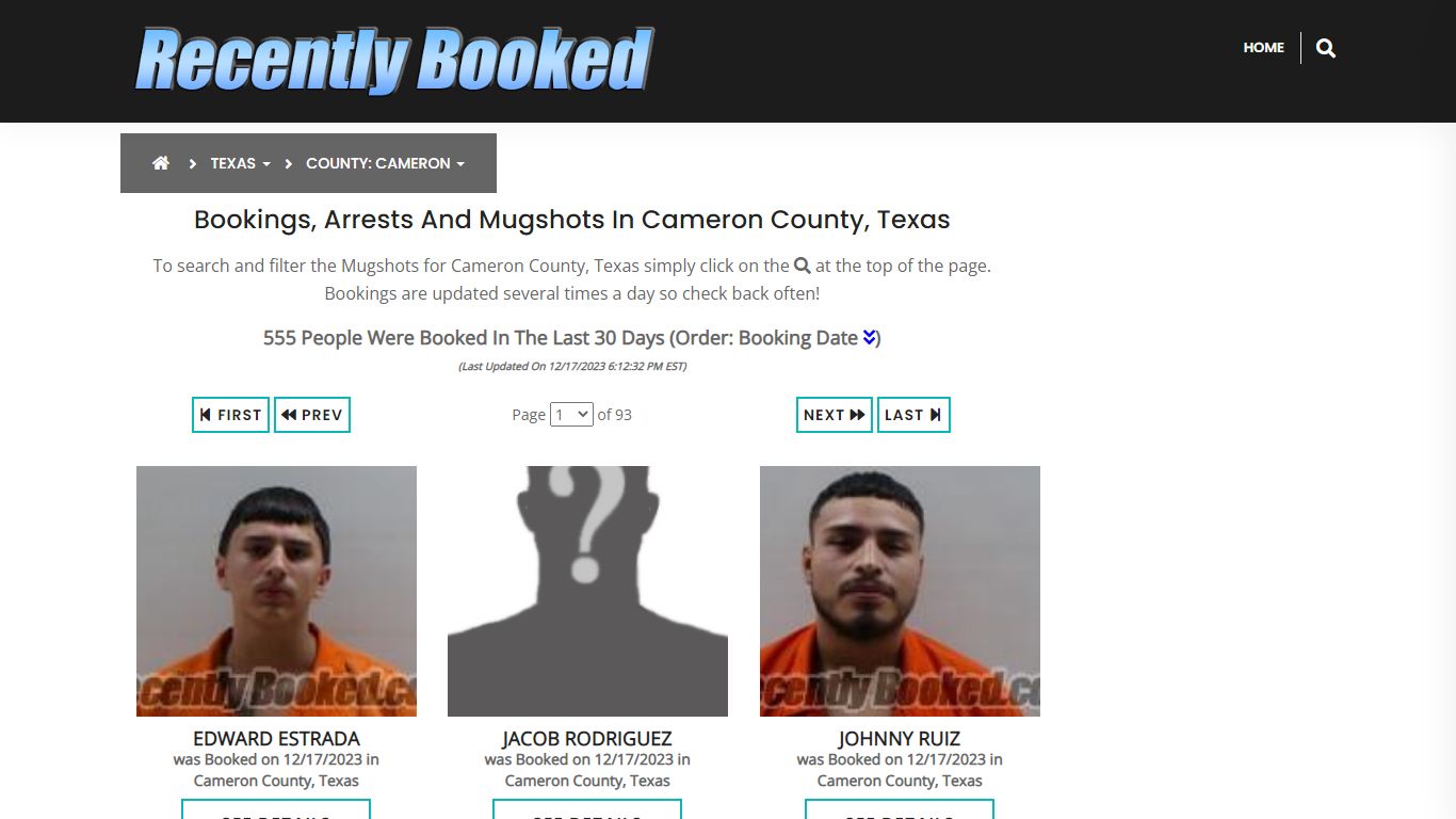 Recent bookings, Arrests, Mugshots in Cameron County, Texas